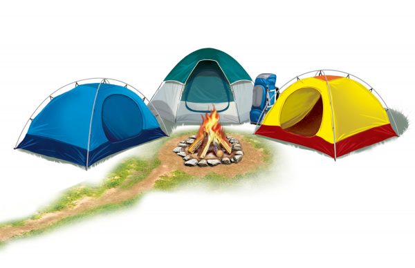 Tents around a campfire